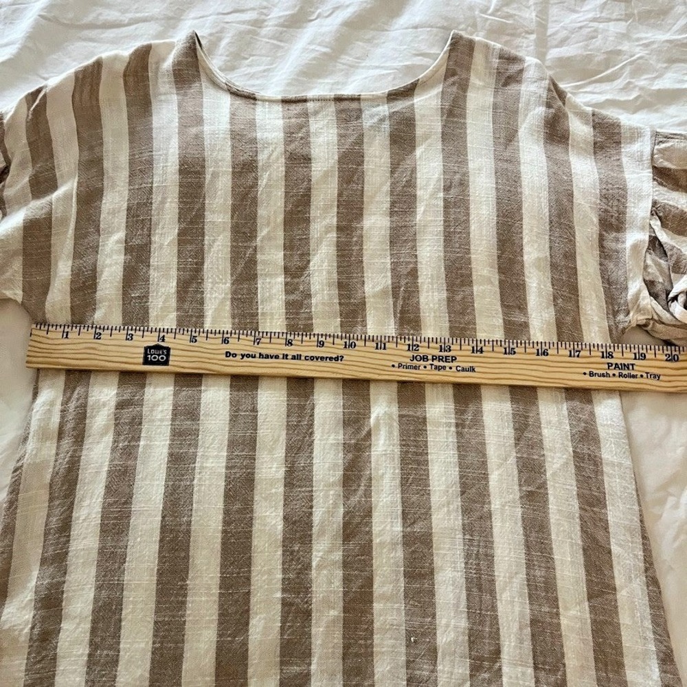 Whispers 100% Linen Top Sz L Ruffle Sleeve Taupe Stripe Lagenlook - Picture 4 of 8